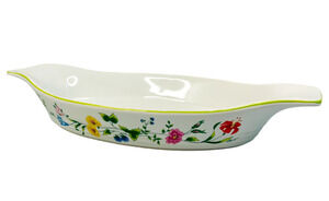 Vintage Au Gratin Baking Dish Pamela Action Japan Floral Oval Stoneware 13" L